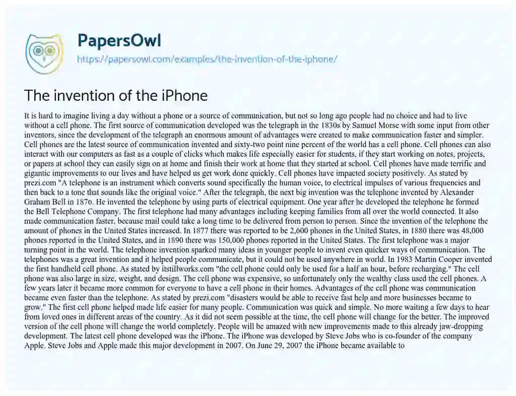Essay on The Invention of the IPhone