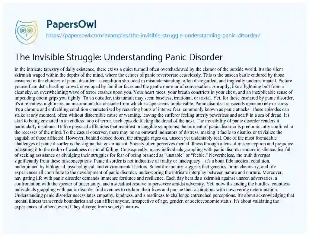 Essay on The Invisible Struggle: Understanding Panic Disorder