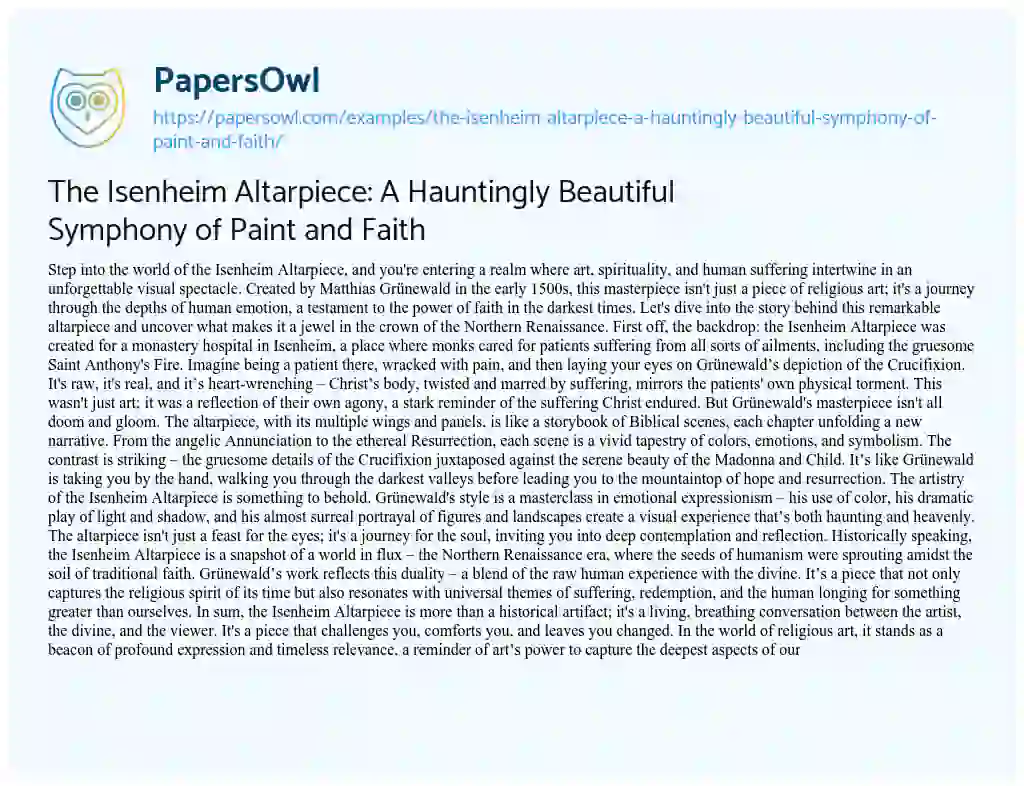 Essay on The Isenheim Altarpiece: a Hauntingly Beautiful Symphony of Paint and Faith