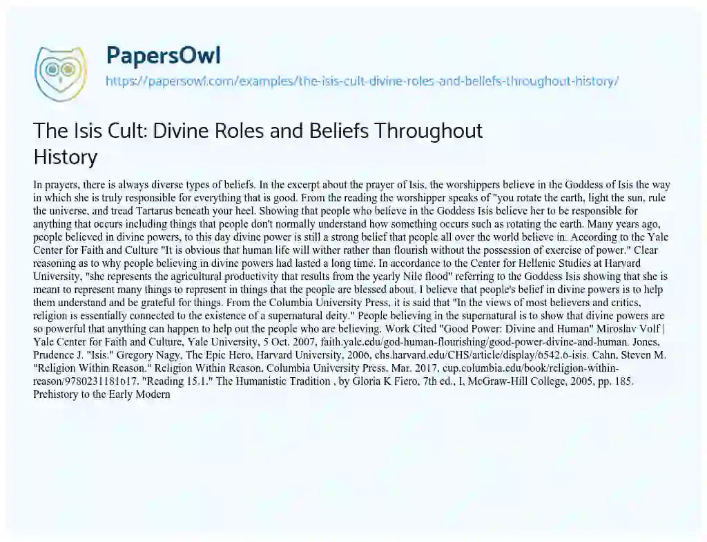 Essay on The Isis Cult: Divine Roles and Beliefs Throughout History