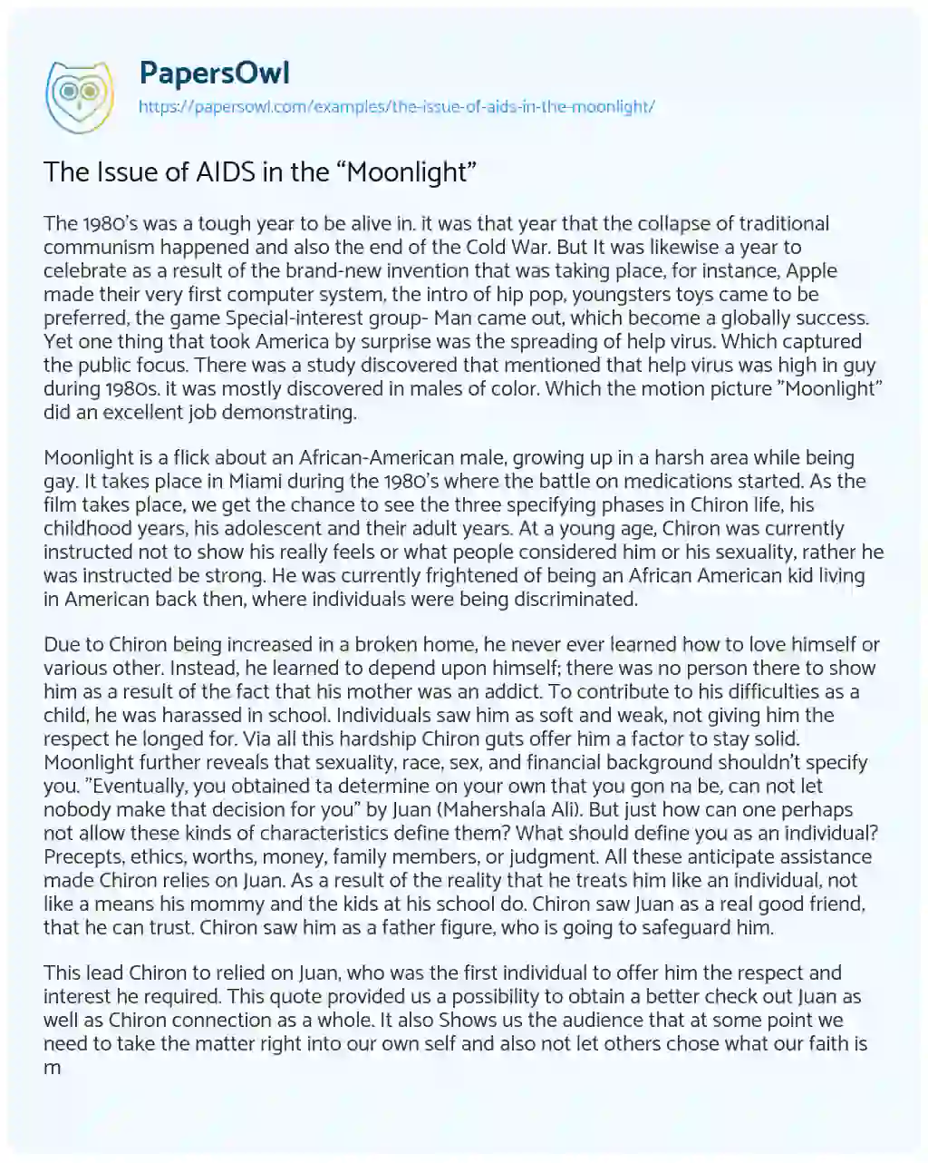 Essay on The Issue of AIDS in the “Moonlight”