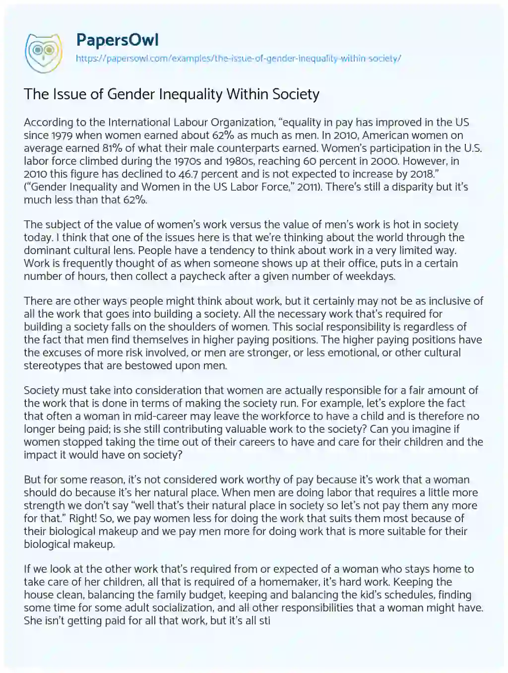 Essay on The Issue of Gender Inequality Within Society