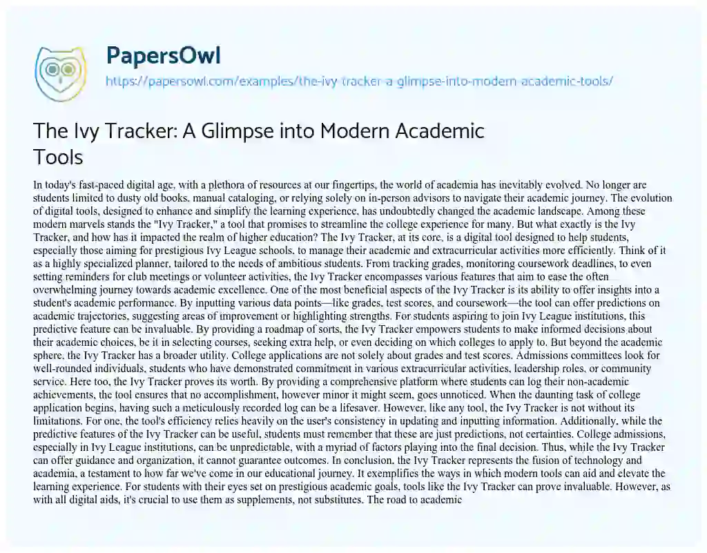 Essay on The Ivy Tracker: a Glimpse into Modern Academic Tools
