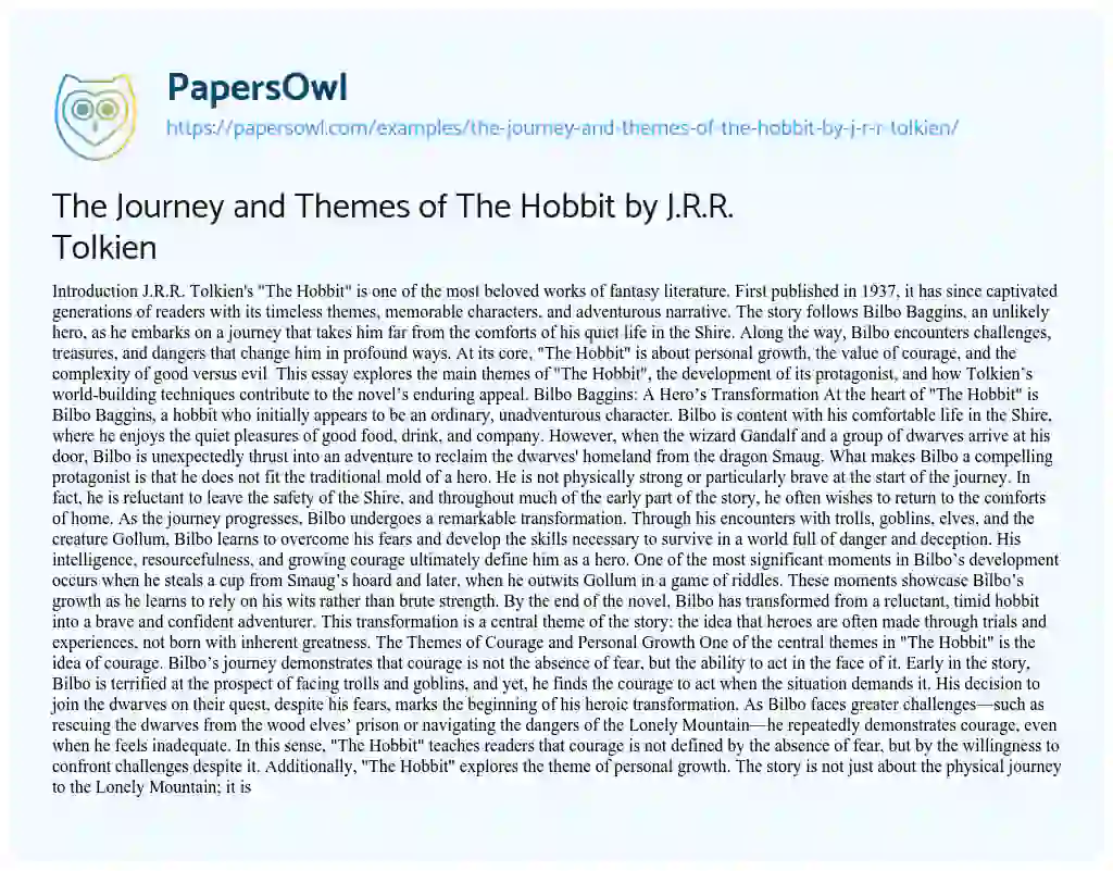 Essay on The Journey and Themes of The Hobbit by J.R.R. Tolkien