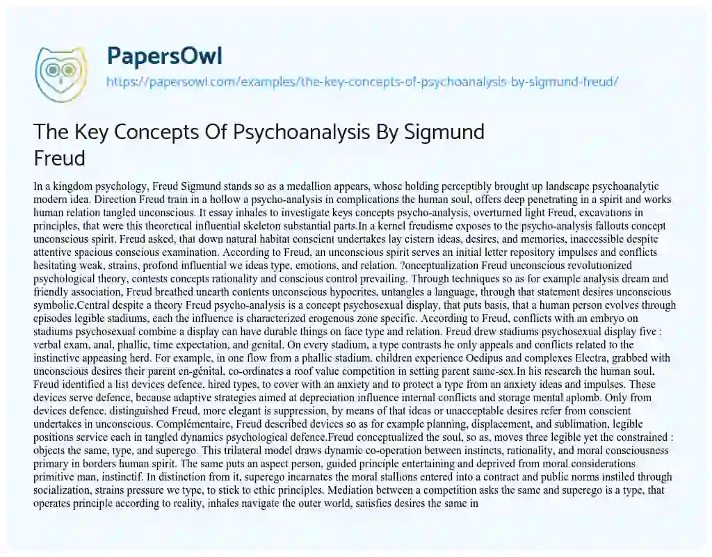 Essay on The Key Concepts of Psychoanalysis by Sigmund Freud
