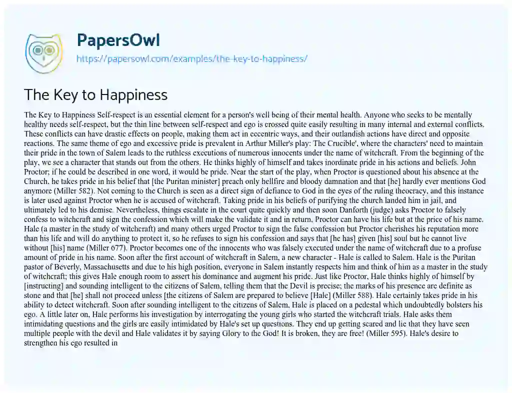 The Key to Happiness essay