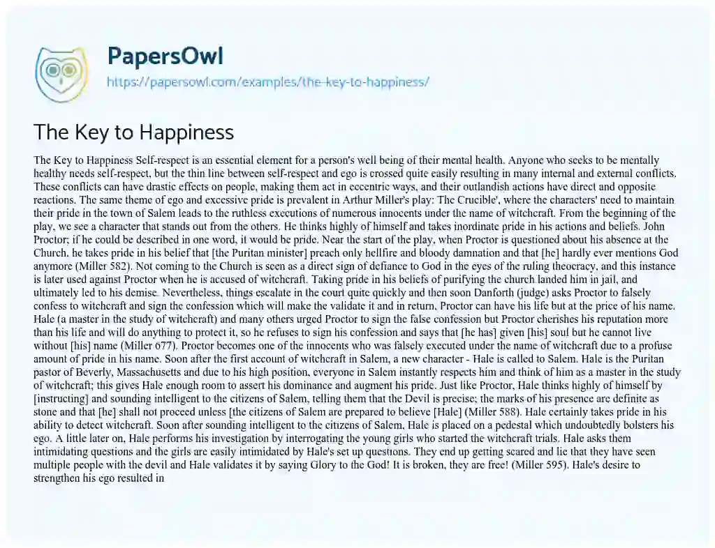 the key to happiness essay