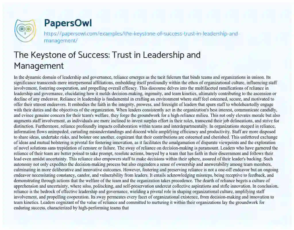 Essay on The Keystone of Success: Trust in Leadership and Management