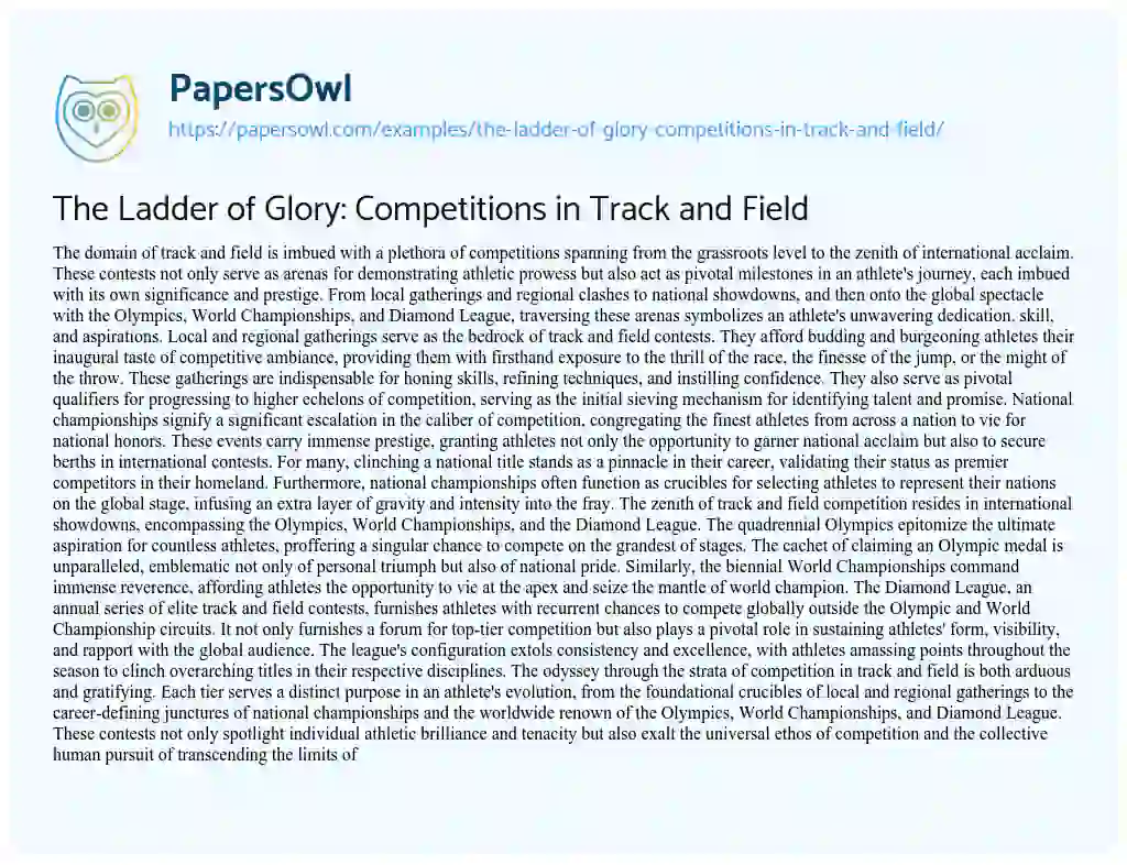Essay on The Ladder of Glory: Competitions in Track and Field