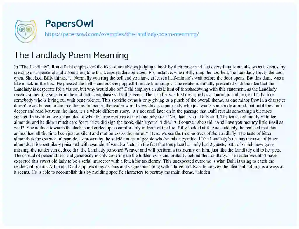 Essay on The Landlady Poem Meaming