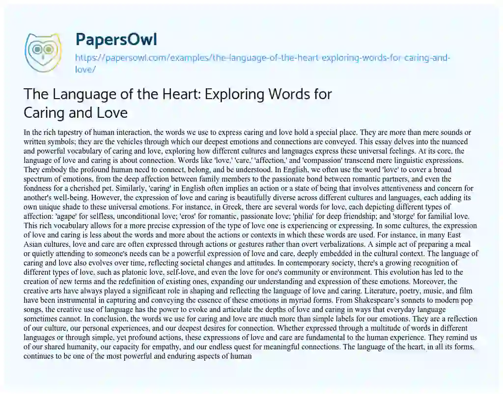 Essay on The Language of the Heart: Exploring Words for Caring and Love