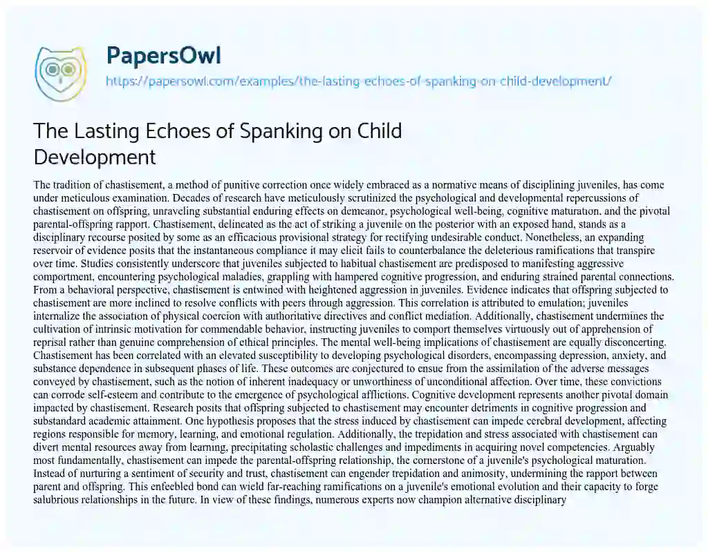 Essay on The Lasting Echoes of Spanking on Child Development