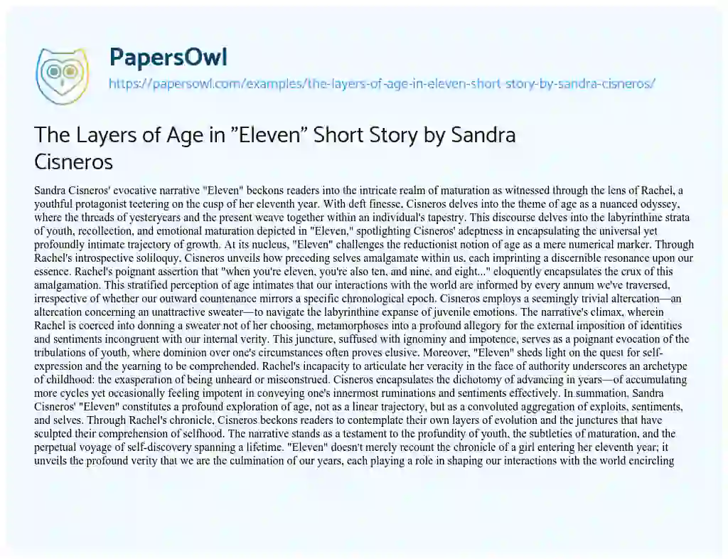 Essay on The Layers of Age in “Eleven” Short Story by Sandra Cisneros