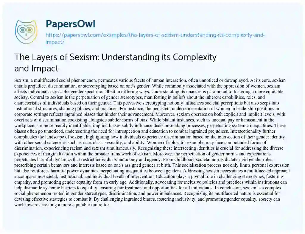 Essay on The Layers of Sexism: Understanding its Complexity and Impact