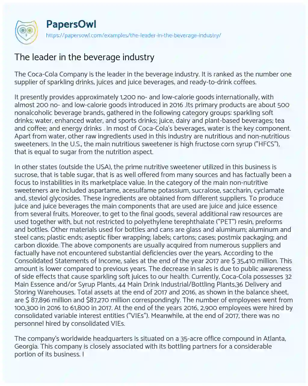 Essay on The Leader in the Beverage Industry