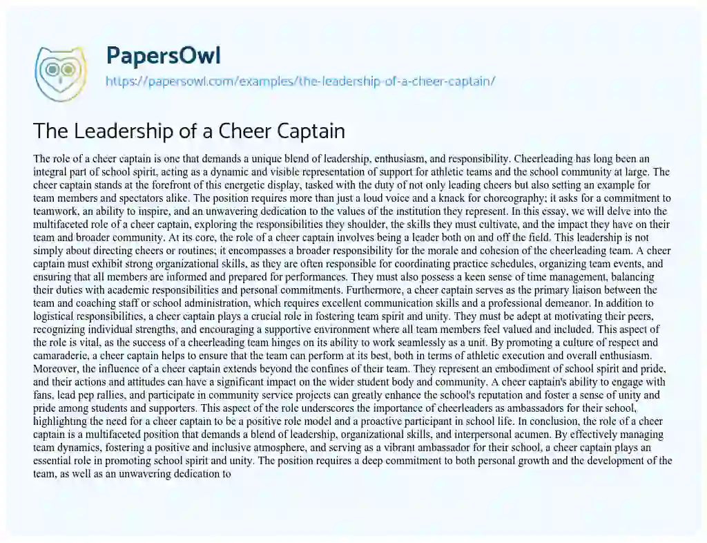 Essay on The Leadership of a Cheer Captain