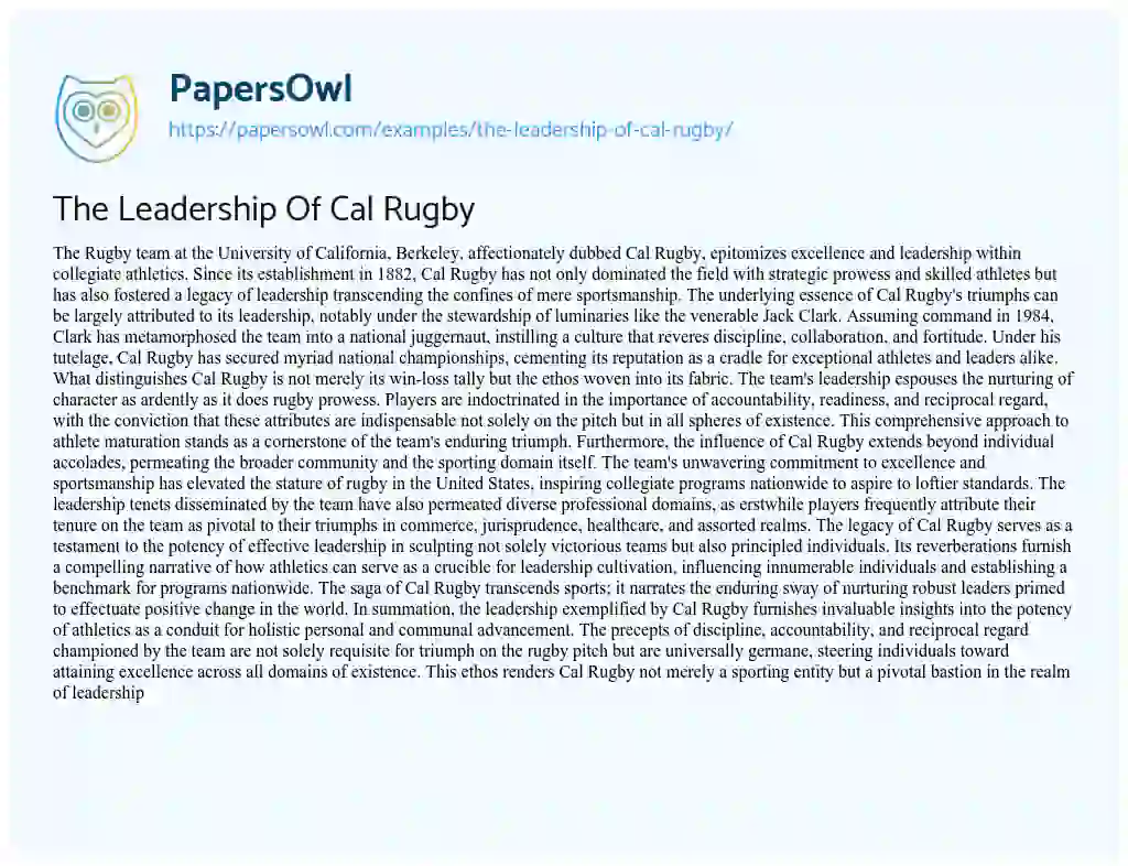Essay on The Leadership of Cal Rugby