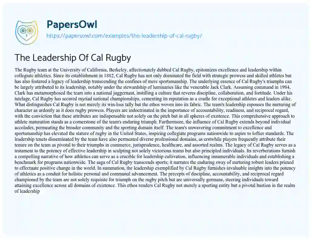 The Leadership Of Cal Rugby - Free Essay Example - 436 Words ...