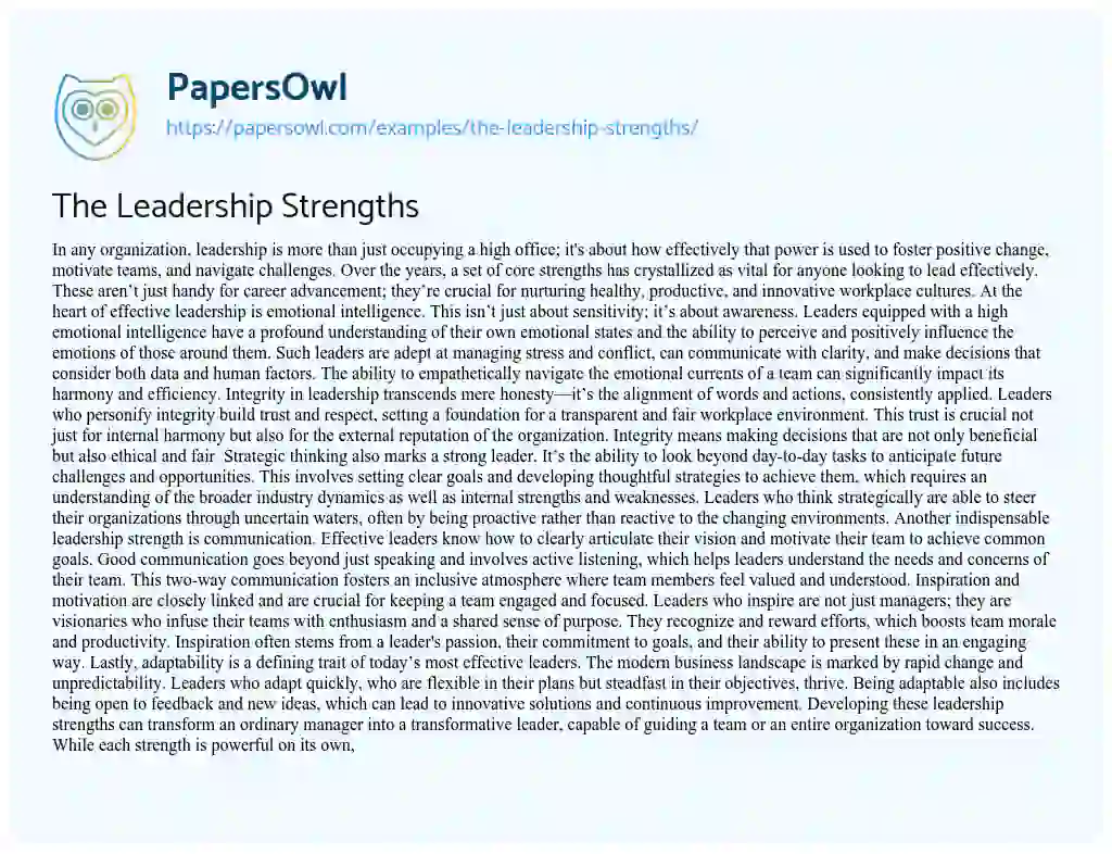 Essay on The Leadership Strengths