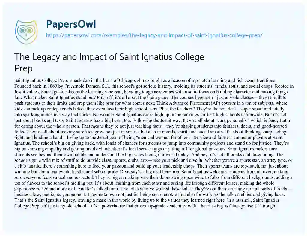Essay on The Legacy and Impact of Saint Ignatius College Prep
