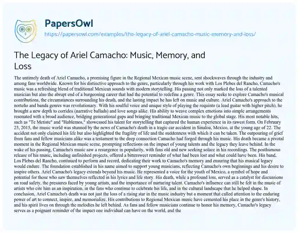 Essay on The Legacy of Ariel Camacho: Music, Memory, and Loss