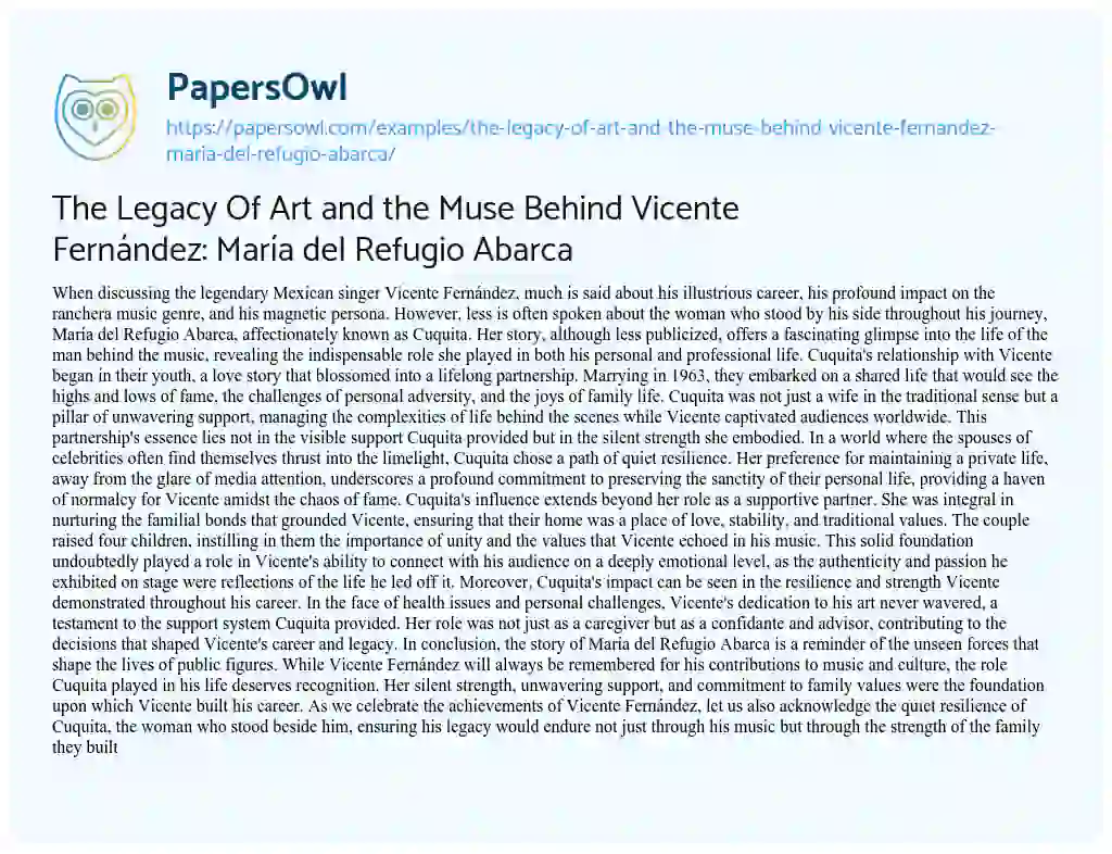 Essay on The Legacy of Art and the Muse Behind Vicente Fernández: María Del Refugio Abarca