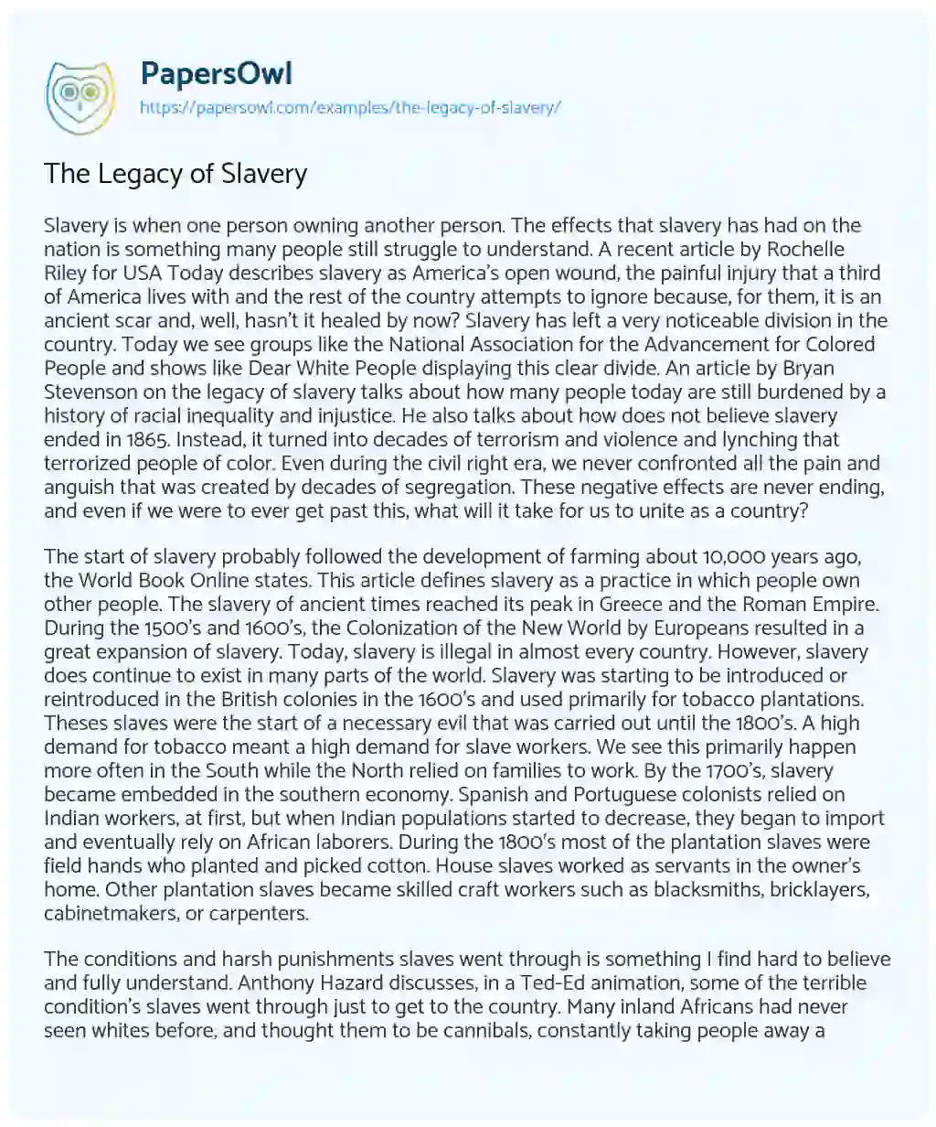 Essay on The Legacy of Slavery