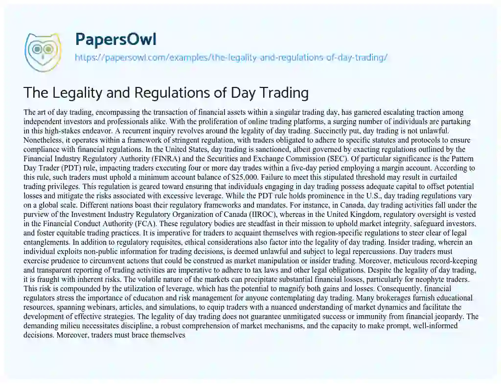 Essay on The Legality and Regulations of Day Trading