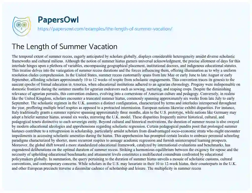 Essay on The Length of Summer Vacation