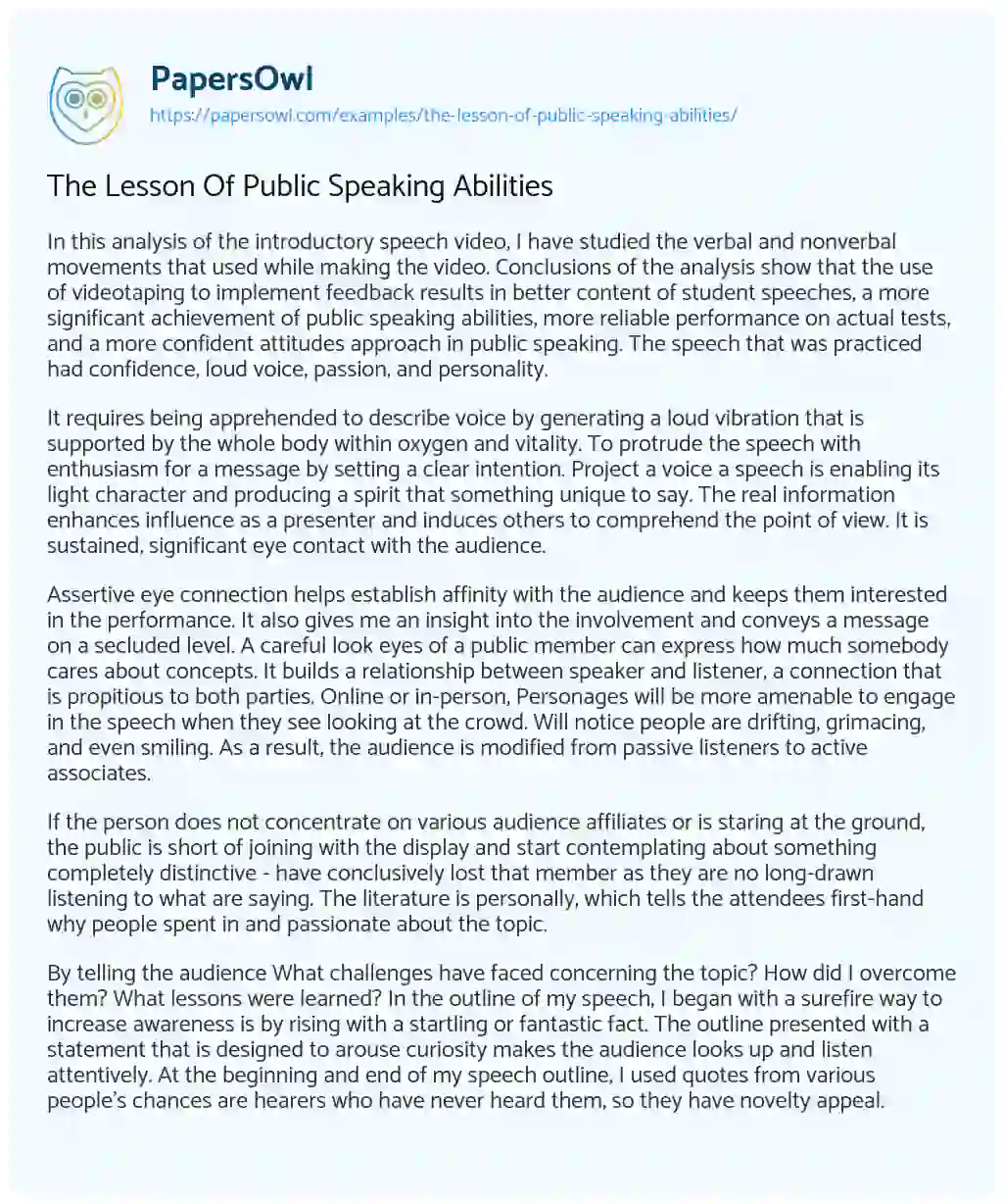Essay on The Lesson of Public Speaking Abilities