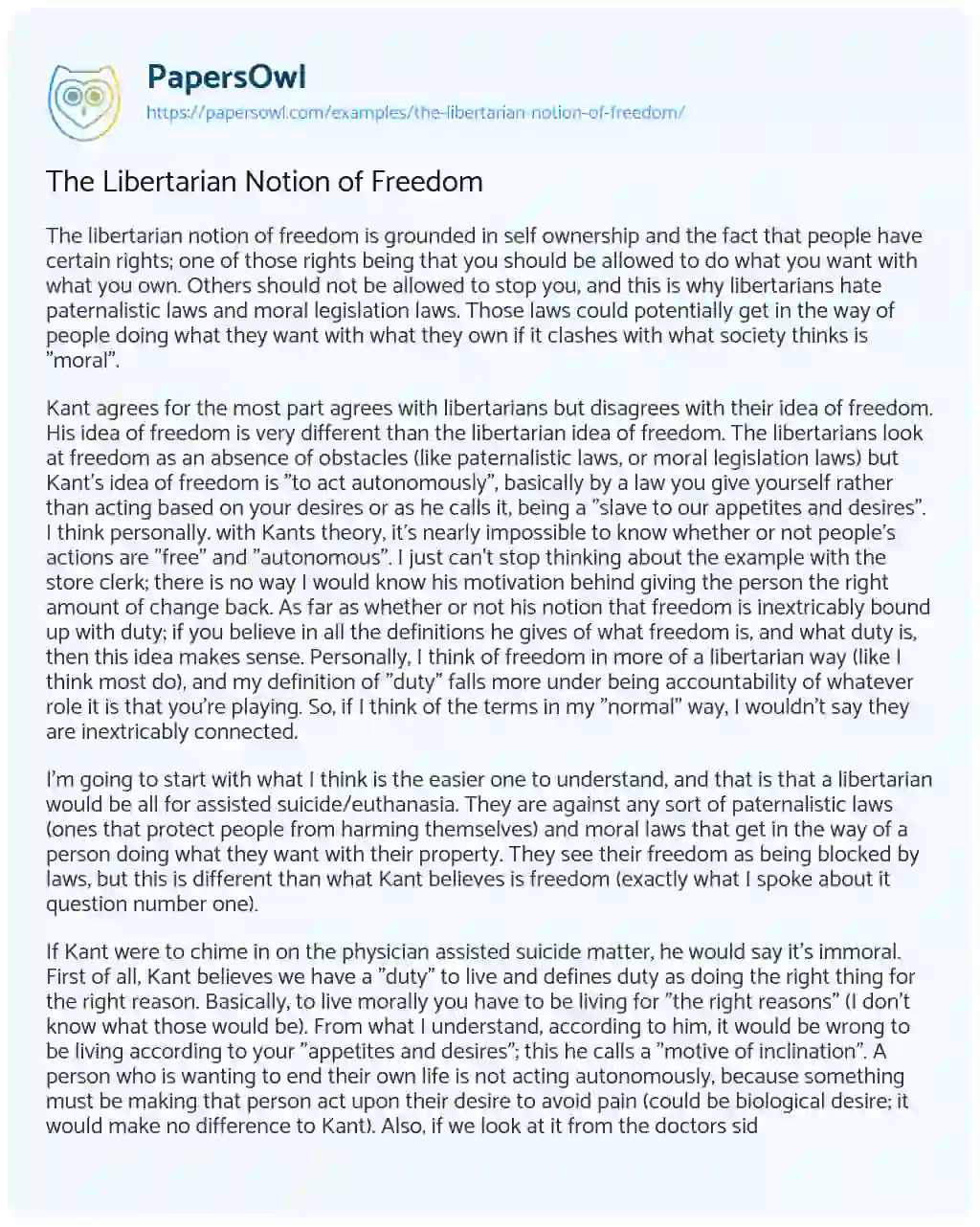Essay on The Libertarian Notion of Freedom