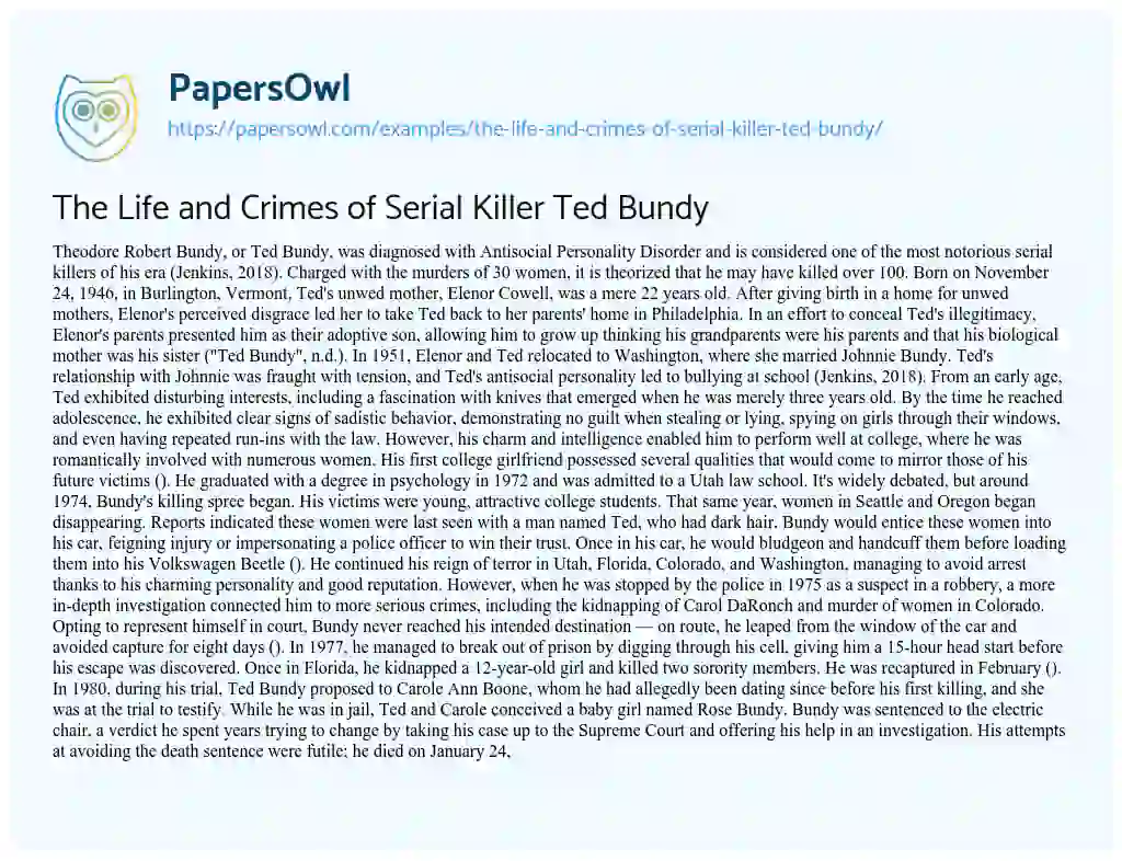 Essay on The Life and Crimes of Serial Killer Ted Bundy
