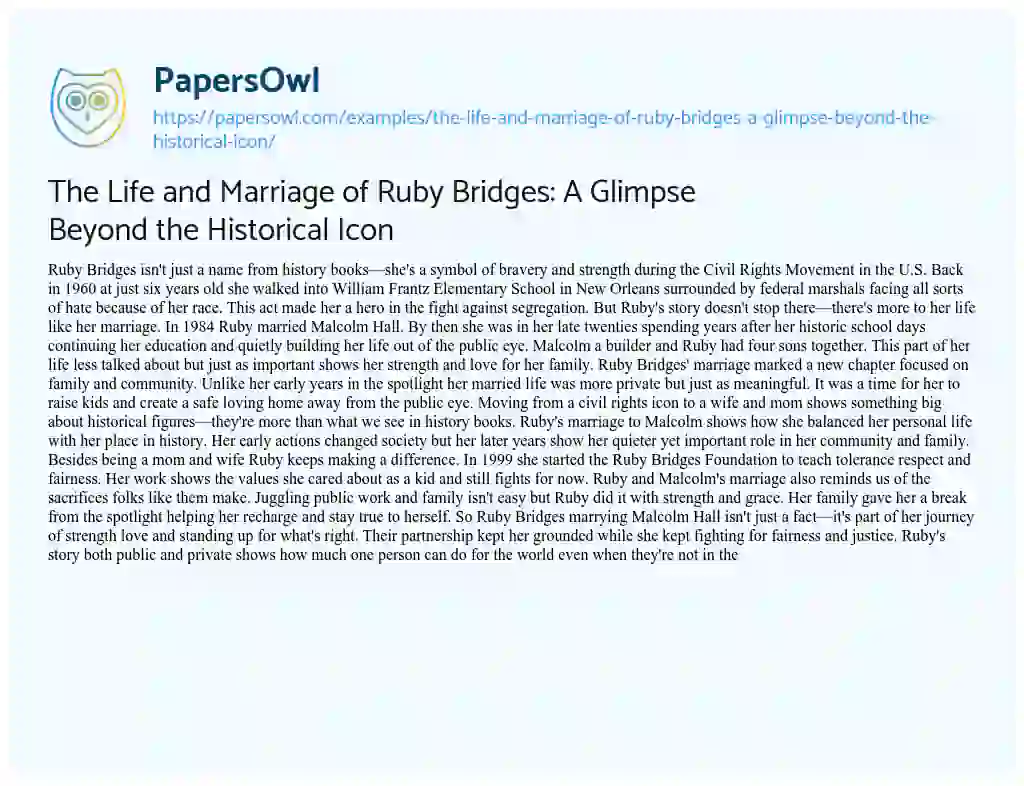 Essay on The Life and Marriage of Ruby Bridges: a Glimpse Beyond the Historical Icon