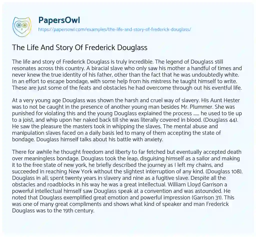 Essay on The Life and Story of Frederick Douglass