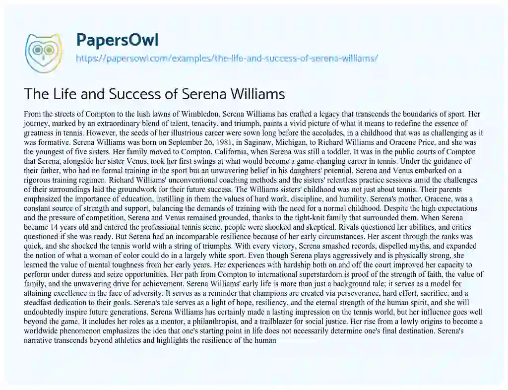 Essay on The Life and Success of Serena Williams
