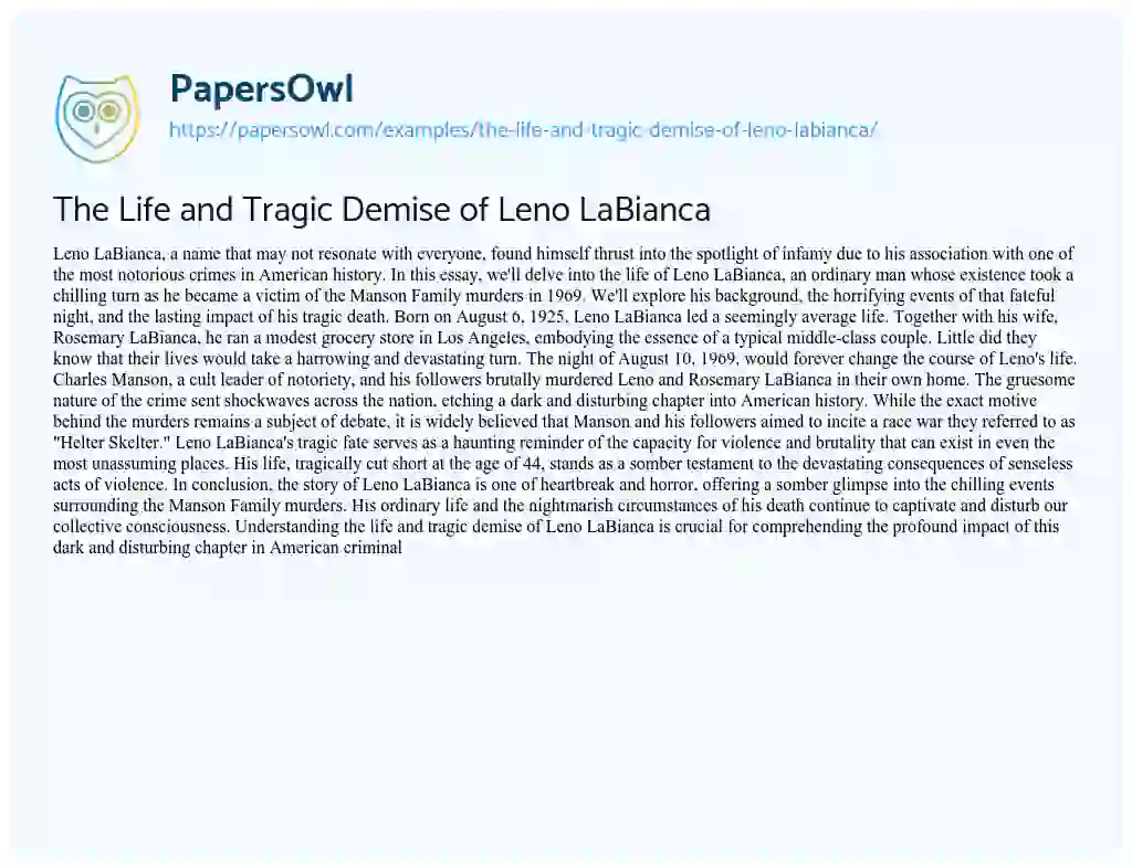 Essay on The Life and Tragic Demise of Leno LaBianca