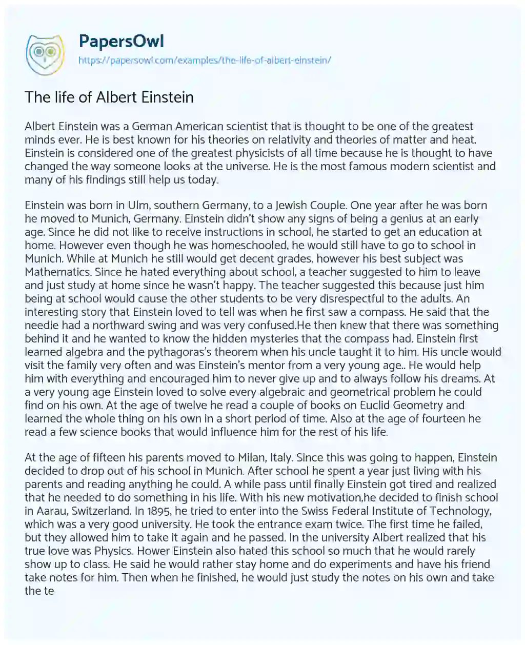 Essay on The Life of Albert Einstein