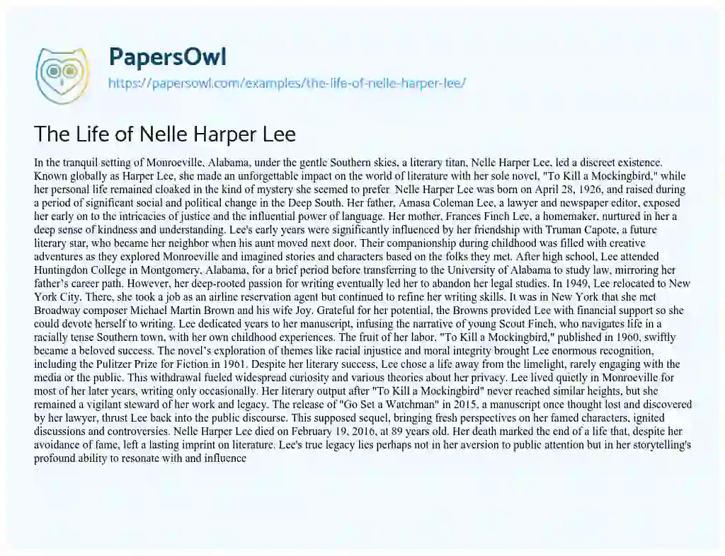 Essay on The Life of Nelle Harper Lee
