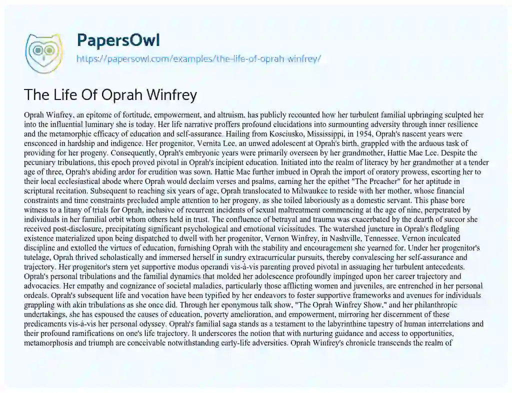 Essay on The Life of Oprah Winfrey