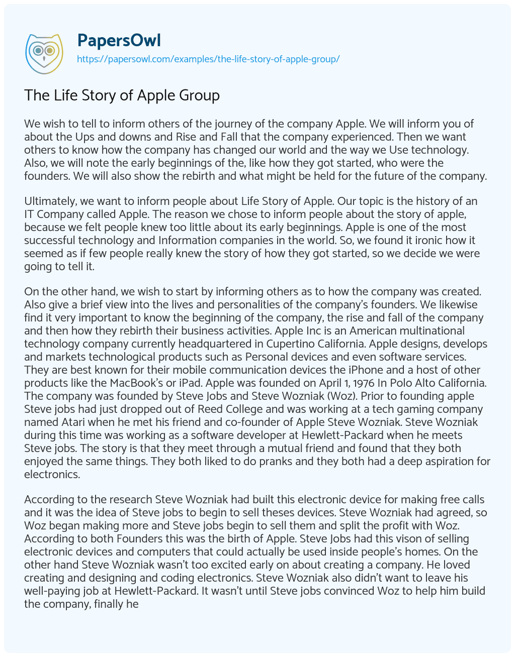 Essay on The Life Story of Apple Group