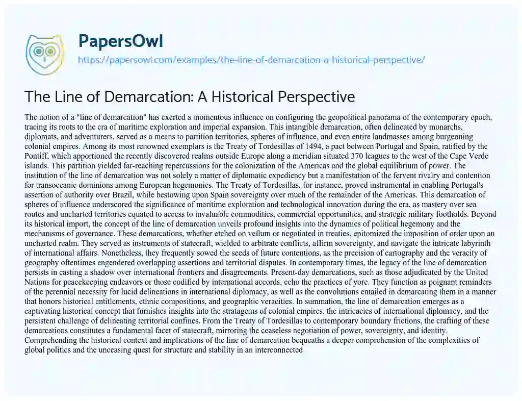 Essay on The Line of Demarcation: a Historical Perspective
