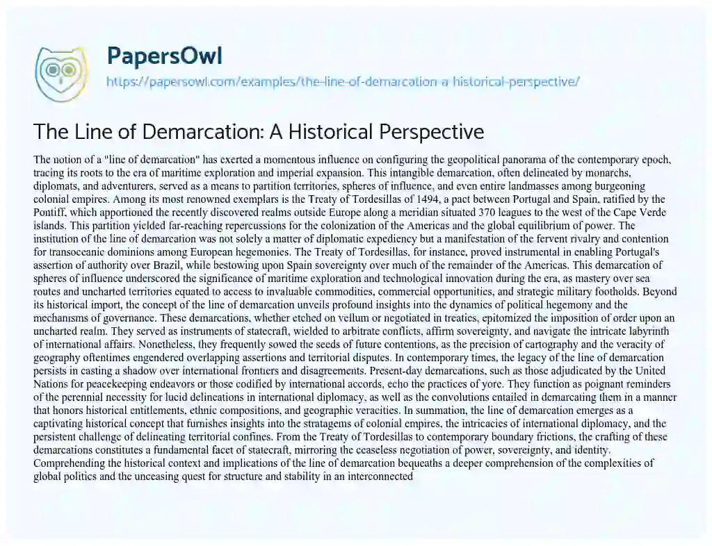 Essay on The Line of Demarcation: A Historical Perspective