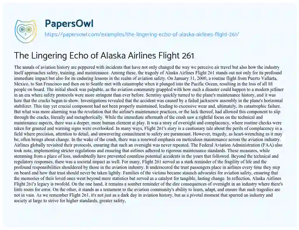 Essay on The Lingering Echo of Alaska Airlines Flight 261