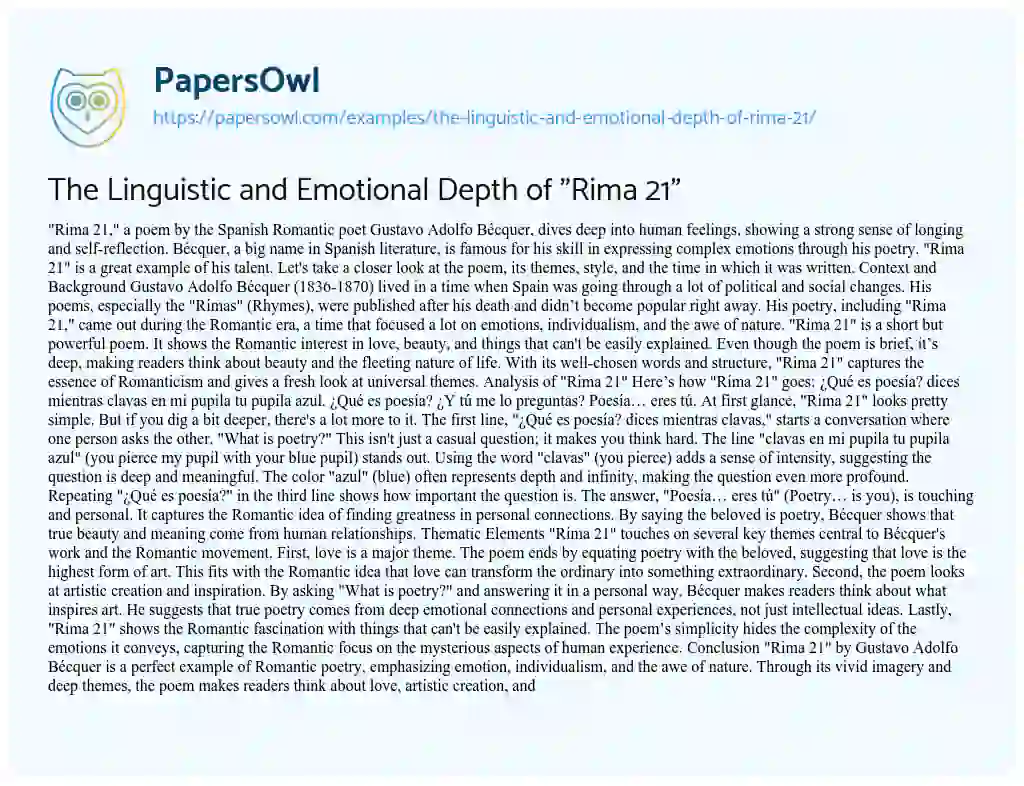 Essay on The Linguistic and Emotional Depth of “Rima 21”