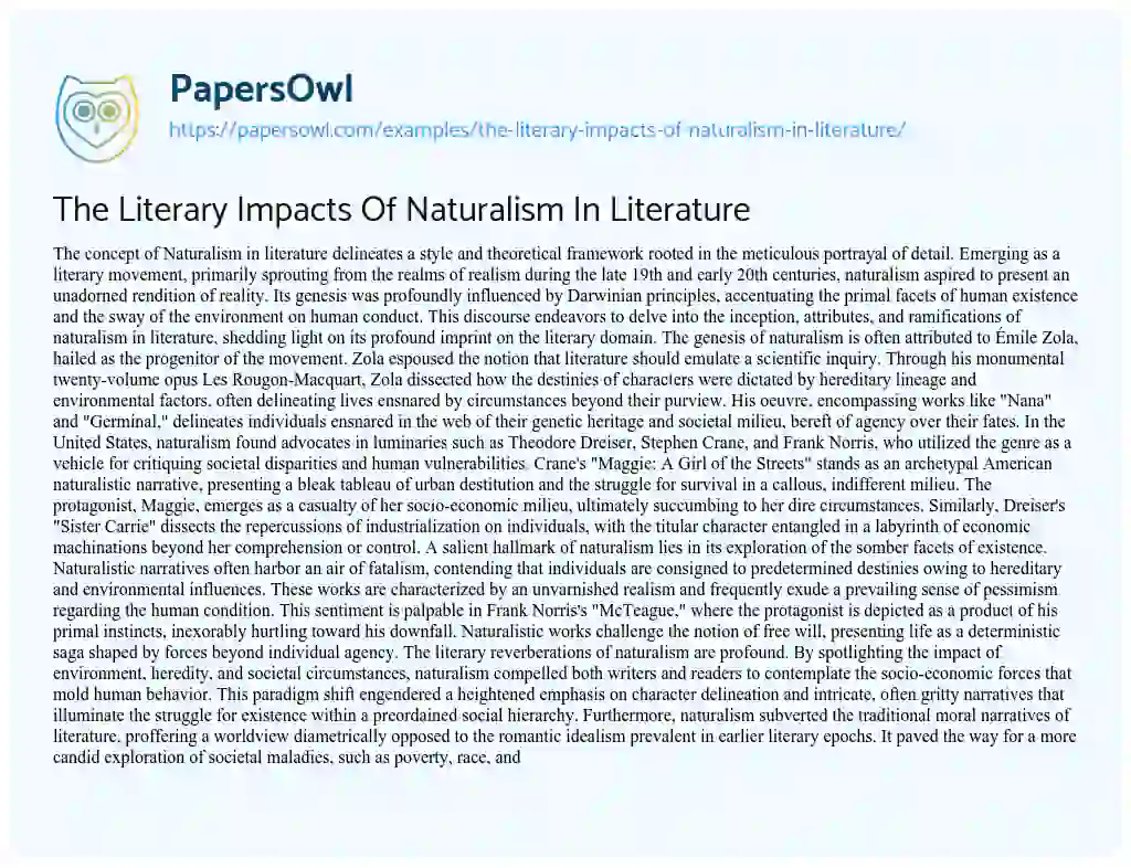 Essay on The Literary Impacts of Naturalism in Literature