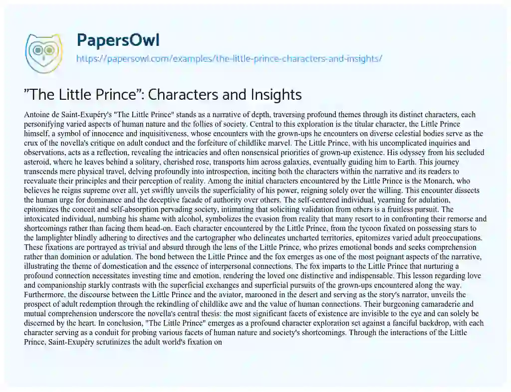 Essay on “The Little Prince”: Characters and Insights