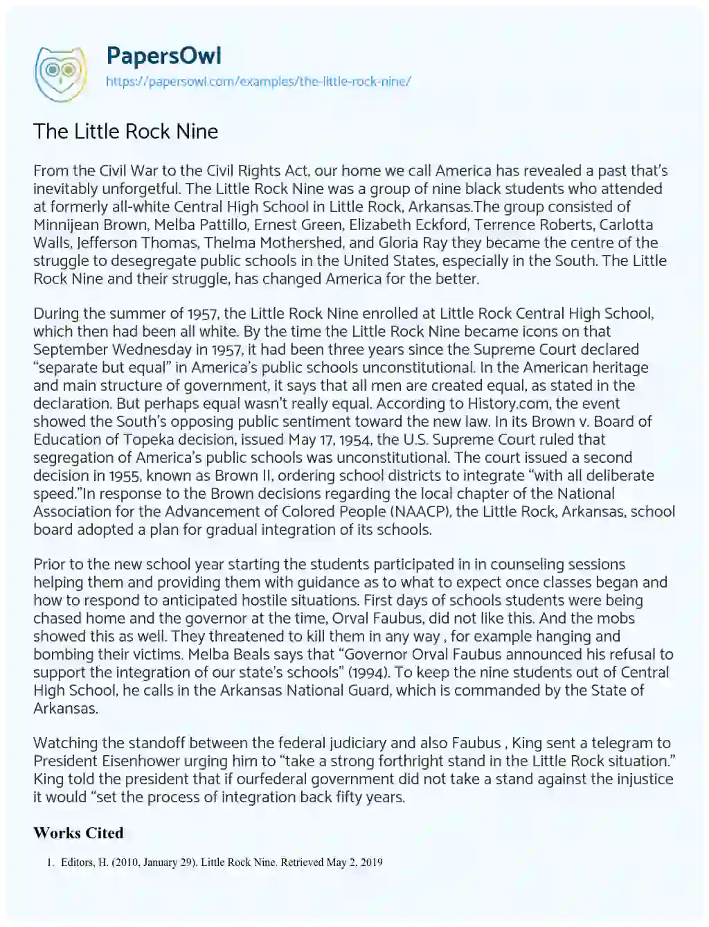 Essay on The Little Rock Nine