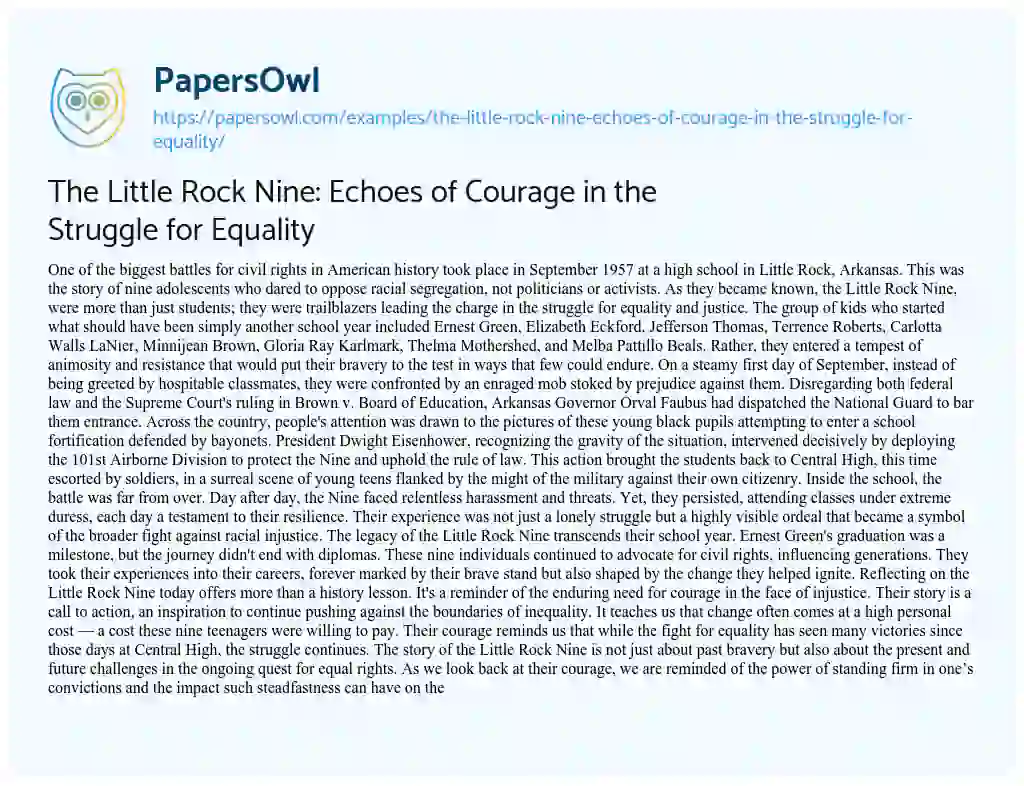 Essay on The Little Rock Nine: Echoes of Courage in the Struggle for Equality