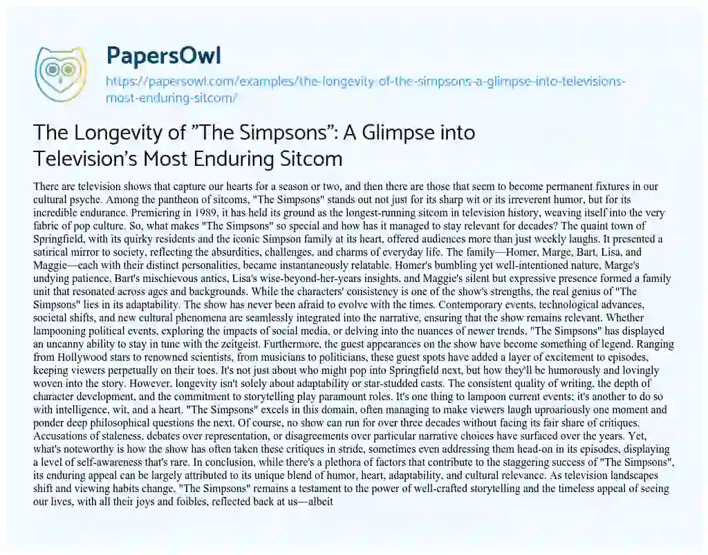 Essay on The Longevity of “The Simpsons”: A Glimpse into Television’s Most Enduring Sitcom