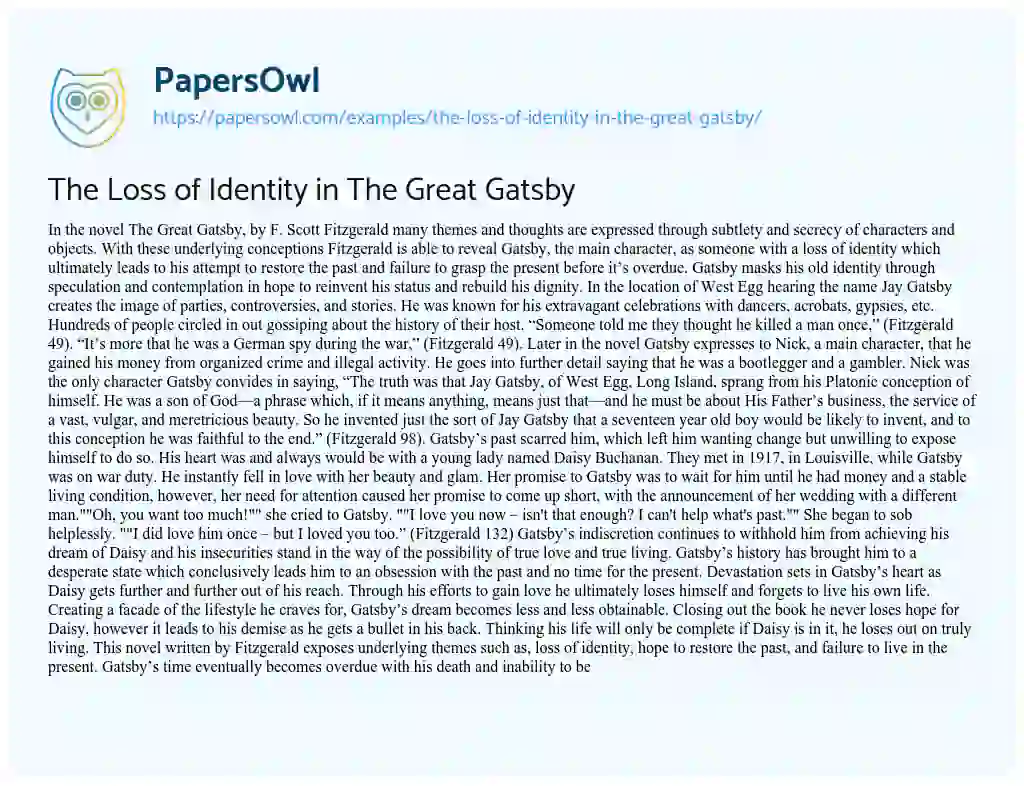 Essay on The Loss of Identity in the Great Gatsby